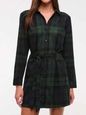 Tartan long sleeved flannel button down belted dress, Abercrombie & Fitch
